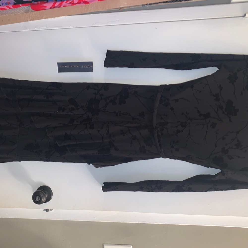 RACHEL Roy long black velvet Dress, Velour flowers, SMALL, long sleeve, holiday - Picture 6 of 6